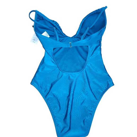 Shade & Shore‎ NWT Plunge Tie-Front Teal One Piece Swimsuit Size Small - Picture 7 of 9